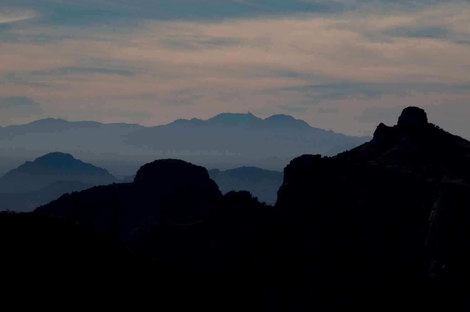 Distant southern Arizona mountain ranges as seen from high in the Santa Catalina Mts. north of Tucson