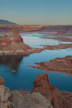 Lake Powell, from the Utah side, with Gunsight Butte at middle-left