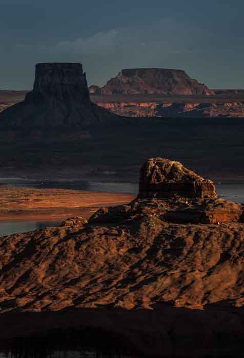 From the Utah side of Lake Powell looking across to Arizona, with Cookie Jar Butte in the Foreground and Tower Butte in the distance