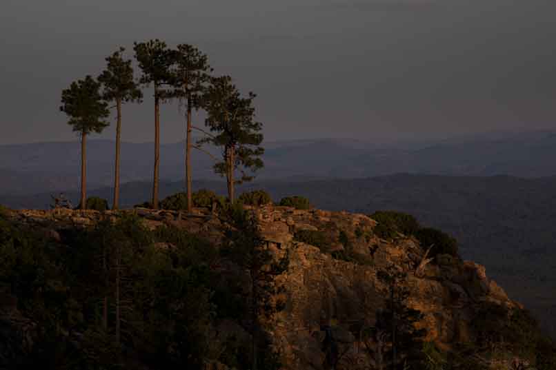 Looking southeast at sunset from the edge of the Mogollon Rim, Arizona.