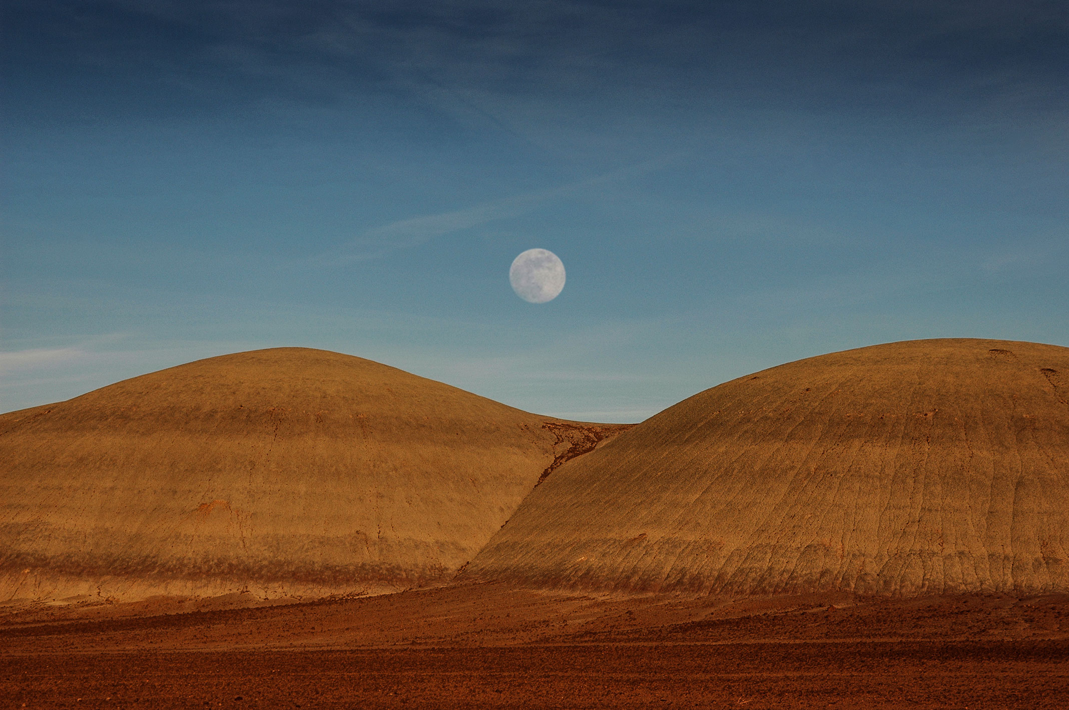 Moon rising over the Painted Desert on the Navajo Nation north of Cameron, Arizona