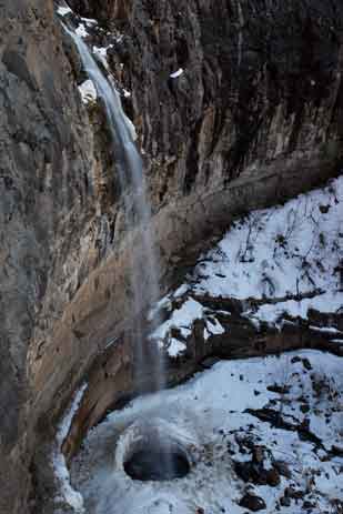 Winter waterfall on Workman Creek in the Sierra Ancha, Arizona.
